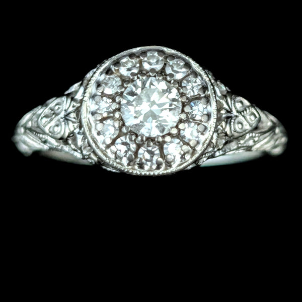 JABEL Vintage Diamonds 18k White Gold Fashion or Engagement Ring Retro Deco