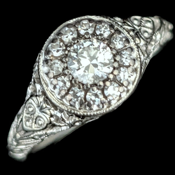 JABEL Vintage Diamonds 18k White Gold Fashion or Engagement Ring Retro Deco