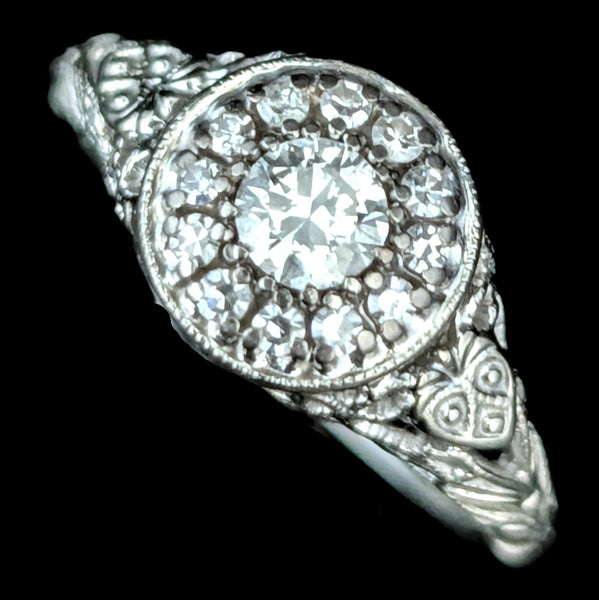 JABEL Vintage Diamonds 18k White Gold Fashion or Engagement Ring Retro Deco