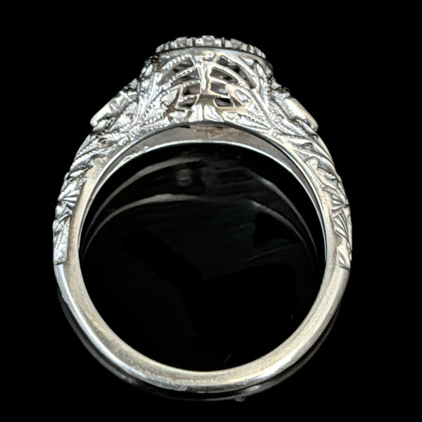 JABEL Vintage Diamonds 18k White Gold Fashion or Engagement Ring Retro Deco