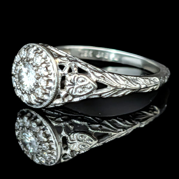 JABEL Vintage Diamonds 18k White Gold Fashion or Engagement Ring Retro Deco