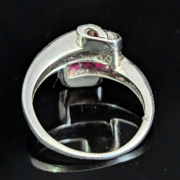 J.&L. HATZBERG 1940s Retro Era Diamond Ruby Platinum Ring Cocktail Vintage Gift