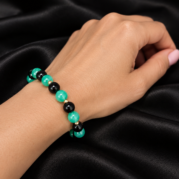 Jade Onyx 14K Yellow Gold Bead Stretch Cord Bracelet New With EFFY Tags