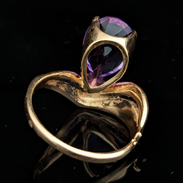 KABANA Vintage Pear Cut Amethyst Enamel 10k Yellow Gold Cocktail Ring FloralKABANA Vintage Pear Cut Amethyst Enamel 10k Yellow Gold Cocktail Ring Floral