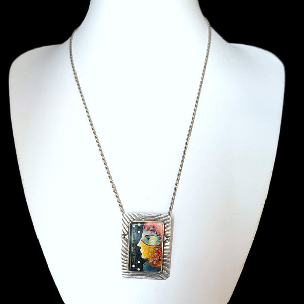 LINDA LUNDELL Ahimsa Pendant 24K Gold & Sterling Cloisonné Enamel Rare Signed 