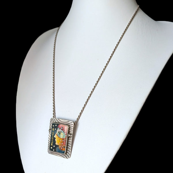 LINDA LUNDELL Ahimsa Pendant 24K Gold & Sterling Cloisonné Enamel Rare Signed 