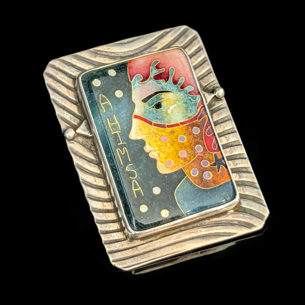 LINDA LUNDELL Ahimsa Pendant 24K Gold & Sterling Cloisonné Enamel Rare Signed 