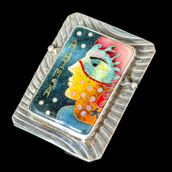 LINDA LUNDELL Ahimsa Pendant 24K Gold & Sterling Cloisonné Enamel Rare Signed 