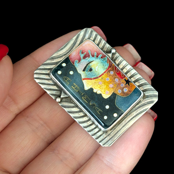 LINDA LUNDELL Ahimsa Pendant 24K Gold & Sterling Cloisonné Enamel Rare Signed 