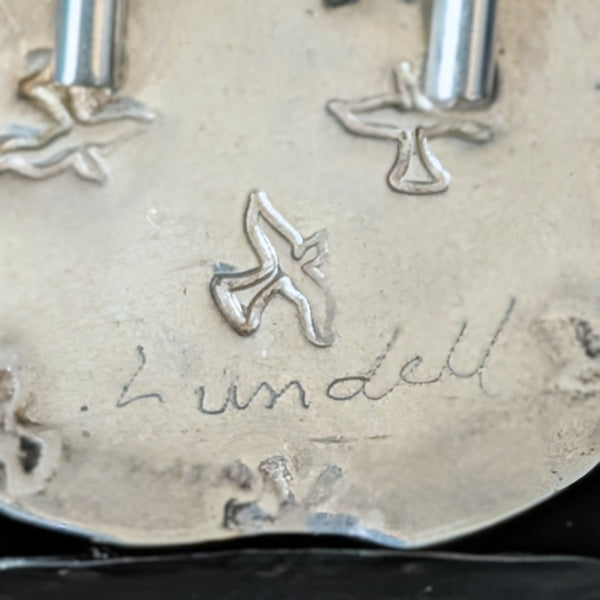 LINDA LUNDELL Pan Pendant 18K Gold Sterling Silver Cloisonne Enamel Garnet Signed