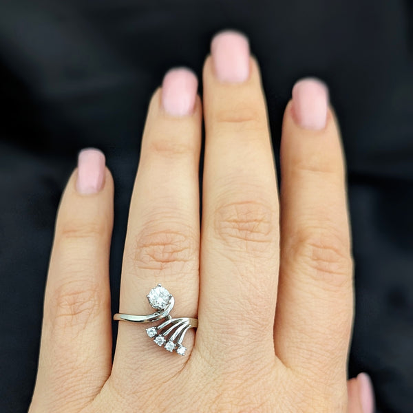 LeBolt &Co Art Deco Diamonds 14k White Gold Dinner Ring Fan Design Vintage 1930s 