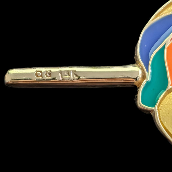 Lollipop 14k Yellow Gold Enamel Pendant Colorful Candy Charm 3D Estate Fun Gift