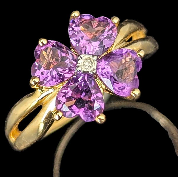 MICHELLE ALBALA Diamond Amethyst 14K Yellow Gold Estate Lucky Clover Ring Gift