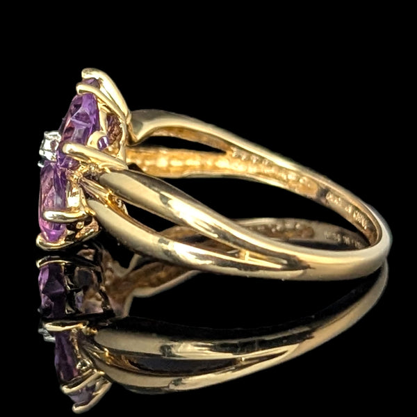 MICHELLE ALBALA Diamond Amethyst 14K Yellow Gold Estate Lucky Clover Ring Gift