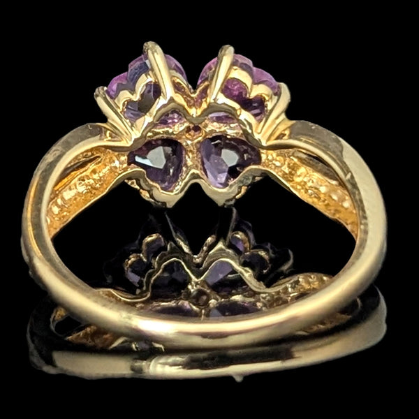 MICHELLE ALBALA Diamond Amethyst 14K Yellow Gold Estate Lucky Clover Ring Gift