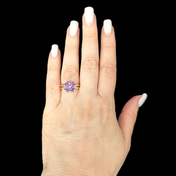 MICHELLE ALBALA Diamond Amethyst 14K Yellow Gold Estate Lucky Clover Ring Gift