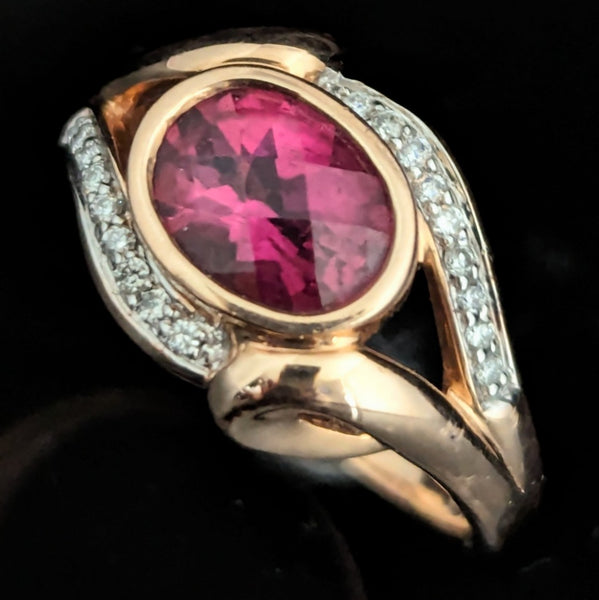 MICHELLE ALBALA Estate Garnet Diamonds 14k Yellow Gold Cocktail Ring Gift