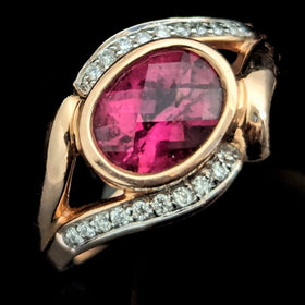 MICHELLE ALBALA Estate Garnet Diamonds 14k Yellow Gold Cocktail Ring Gift