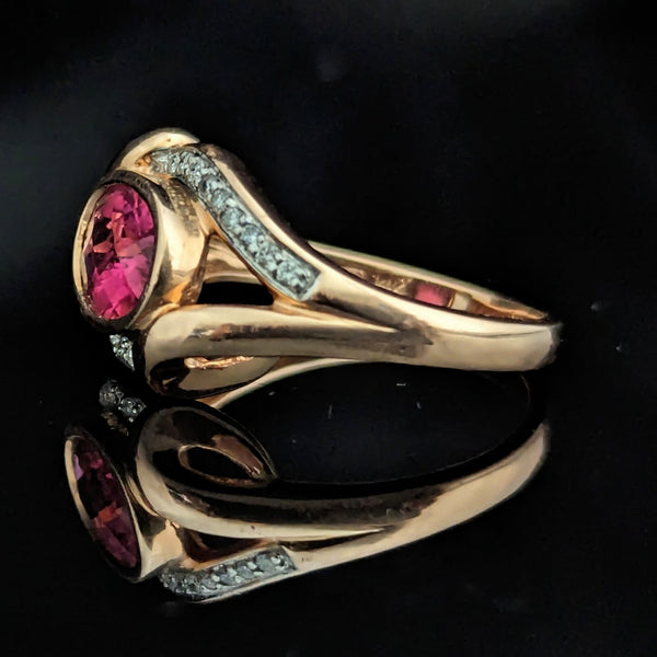 MICHELLE ALBALA Estate Garnet Diamonds 14k Yellow Gold Cocktail Ring Gift