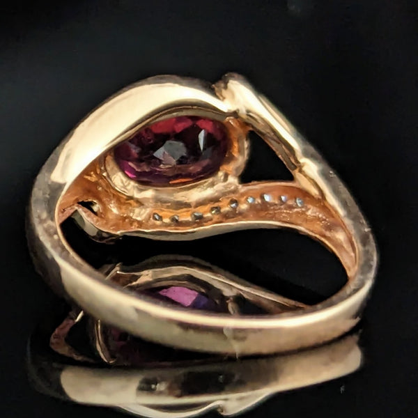MICHELLE ALBALA Estate Garnet Diamonds 14k Yellow Gold Cocktail Ring Gift