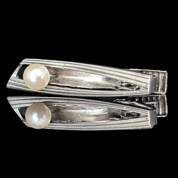 1960s MIKIMOTO Vintage Men's Tie Clip 7mm Pearl Sterling Silver Luxury Akoya
