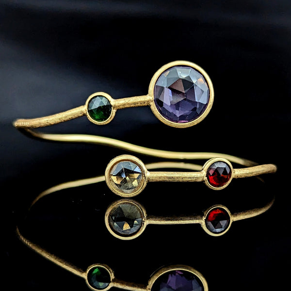 Marco Bicego Jaipur 18k Yellow Gold Multi Gemstone Cuff Bracelet Estate GiftMarco Bicego Jaipur 18k Yellow Gold Multi Gemstone Cuff Bracelet Estate Gift