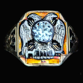 Masonic Antique 32 Degree Men's Ring Old European Cut Diamond Enamel 14k Gold