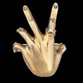 Men's 1970s Diamond 14k Yellow Gold Custom Made Hand Ring Vintage Estate 1.5in