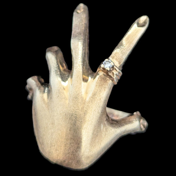 Men's 1970s Diamond 14k Yellow Gold Custom Made Hand Ring Vintage Estate 1.5in