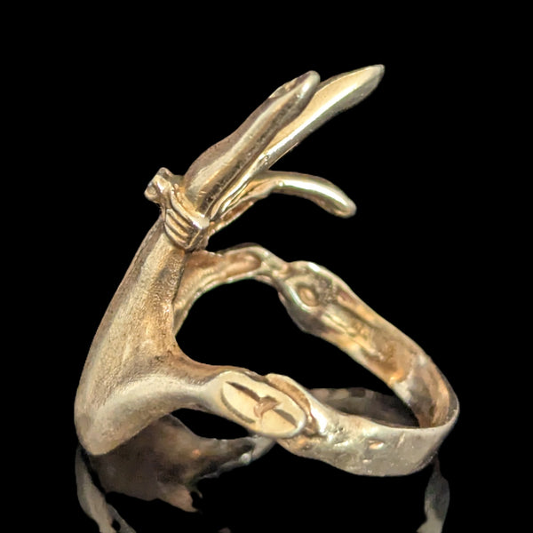 Men's 1970s Diamond 14k Yellow Gold Custom Made Hand Ring Vintage Estate 1.5in