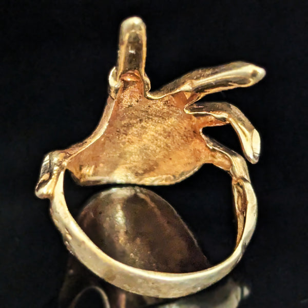 Men's 1970s Diamond 14k Yellow Gold Custom Made Hand Ring Vintage Estate 1.5in