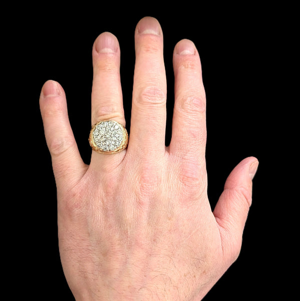 Mens Vintage Diamond Cluster Ring 14K Gold Massive 10.8g Large 20mm Estate Gift 