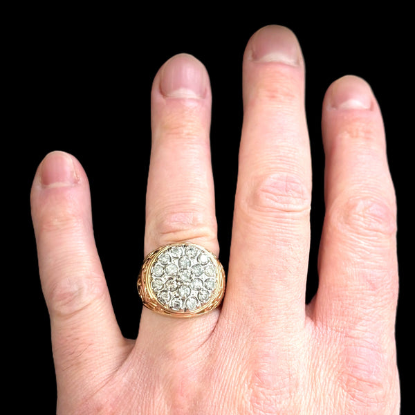 Mens Vintage Diamond Cluster Ring 14K Gold Massive 10.8g Large 20mm Estate Gift 
