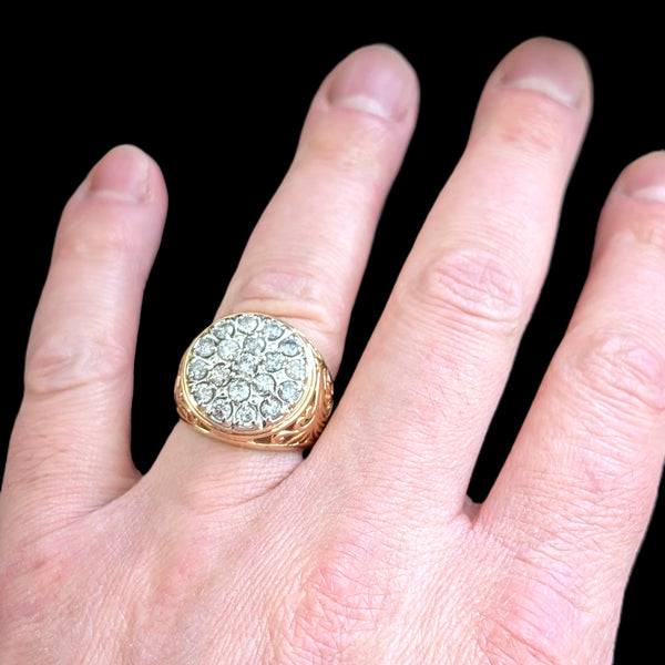 Mens Vintage Diamond Cluster Ring 14K Gold Massive 10.8g Large 20mm Estate Gift 