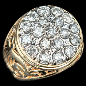 Mens Vintage Diamond Cluster Ring 14K Gold Massive 10.8g Large 20mm Estate Gift 
