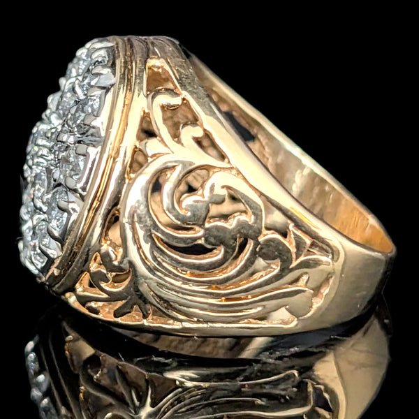 Mens Vintage Diamond Cluster Ring 14K Gold Massive 10.8g Large 20mm Estate Gift 