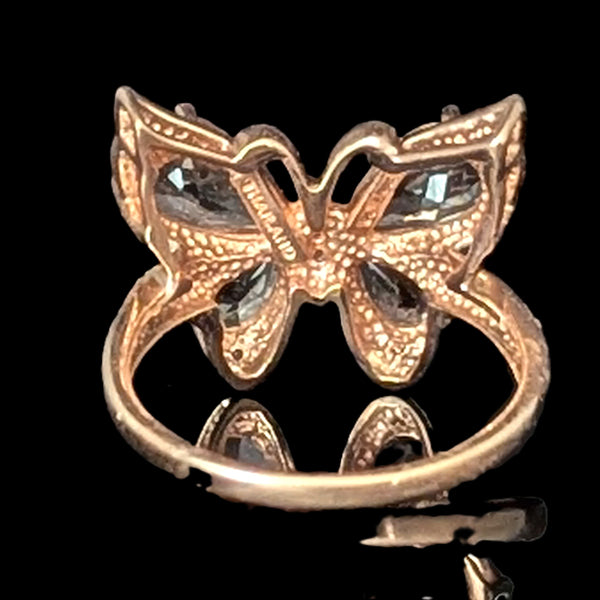 Morganite Diamonds 10k Rose Gold Butterfly Cocktail Ring Gift Estate Jewelry