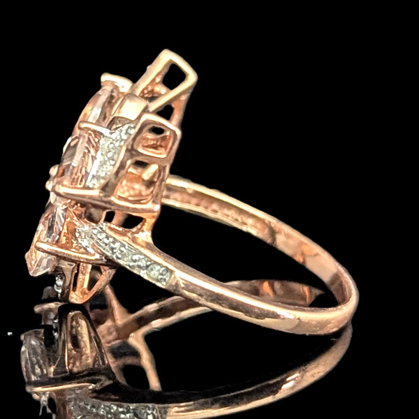 Morganite Diamonds 10k Rose Gold Butterfly Cocktail Ring Gift Estate Jewelry