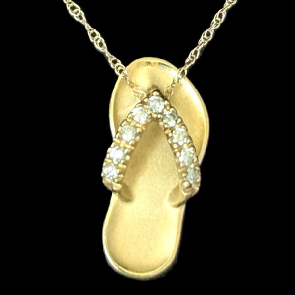 NA HOKU Diamonds 14k Yellow Gold Flip Flop Necklace Pendant on Chain Estate