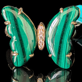 Hoboken - EFFY Diamonds Malachite 14k Yellow Gold Butterfly Cocktail Ring New Old Stock