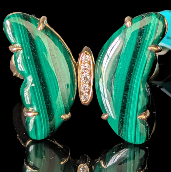 Hoboken - EFFY Diamonds Malachite 14k Yellow Gold Butterfly Cocktail Ring New Old Stock