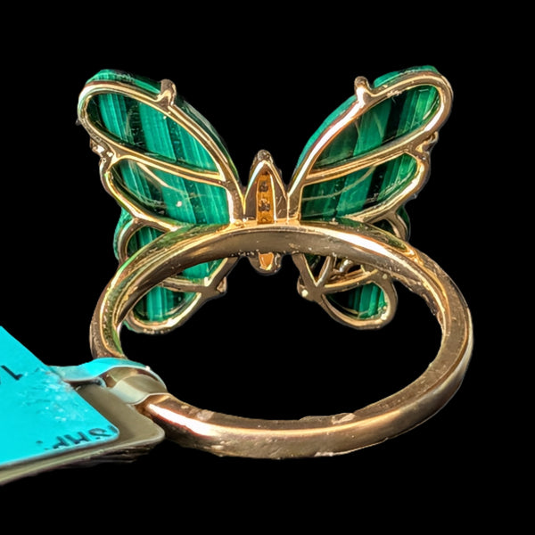Hoboken - EFFY Diamonds Malachite 14k Yellow Gold Butterfly Cocktail Ring New Old Stock