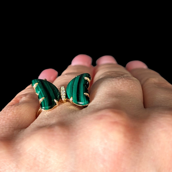 Hoboken - EFFY Diamonds Malachite 14k Yellow Gold Butterfly Cocktail Ring New Old Stock