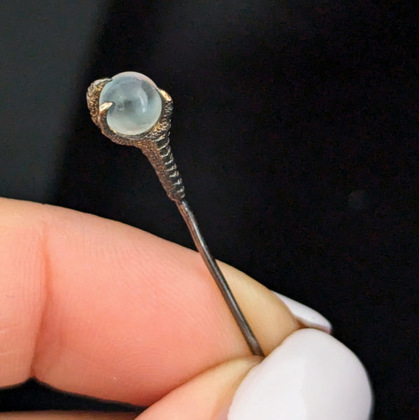 Antique 14k Yellow Gold Claw / Talon Holding Orb Stick Pin Lapel Victorian 1800s 