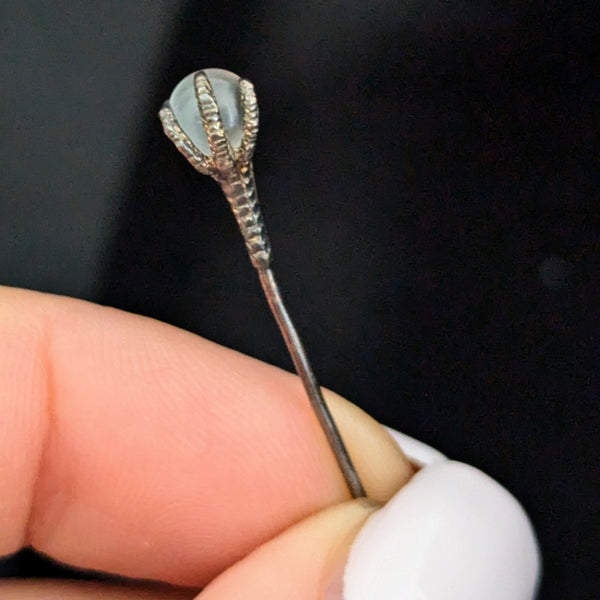 Antique 14k Yellow Gold Claw / Talon Holding Orb Stick Pin Lapel Victorian 1800s 