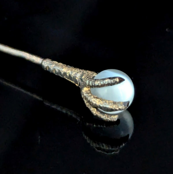 Antique 14k Yellow Gold Claw / Talon Holding Orb Stick Pin Lapel Victorian 1800s 