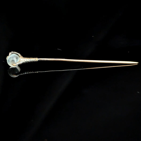 The Denison - Victorian Era 14k Gold Glass Orb Stick Pin Antique