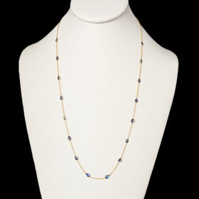 Pear Cut Natural Sapphires 18k Yellow Gold Station Necklace 24.5" Adjustable Length Gift 