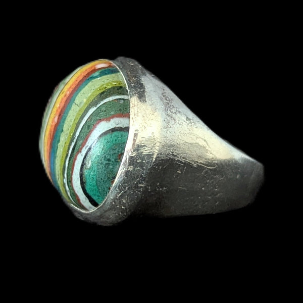 STEPHEN DWECK Rainbow Calsilica 925 Sterling Silver Cocktail Ring Vintage Rare
