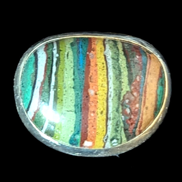 STEPHEN DWECK Rainbow Calsilica 925 Sterling Silver Cocktail Ring Vintage Rare